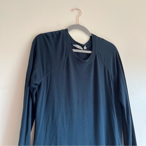Athleta Criss Cross Sweatshirt Dress in Navy w/ Long Sleeves & Thumb holes, Sm - Picture 3 of 11
